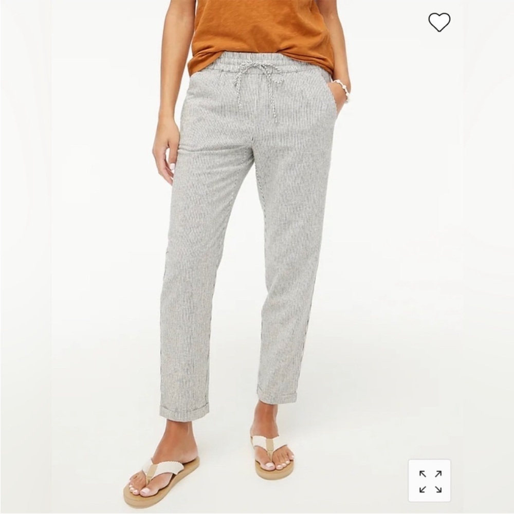 J. Crew Women's Light Gray Pinstripe Linen Blend Cropped Pants Size 10